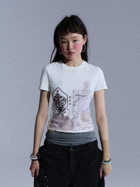 Achihara Vintage Geometric Print Slim Fit Women&