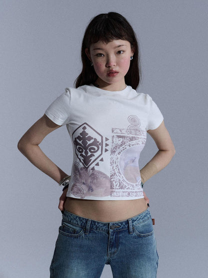 Achihara Vintage Geometric Print Slim Fit Women&