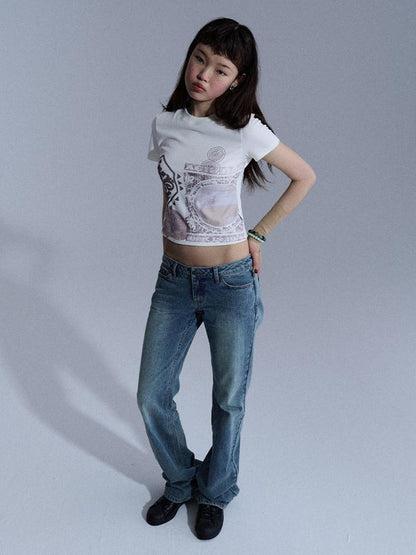Achihara Vintage Geometric Print Slim Fit Women&
