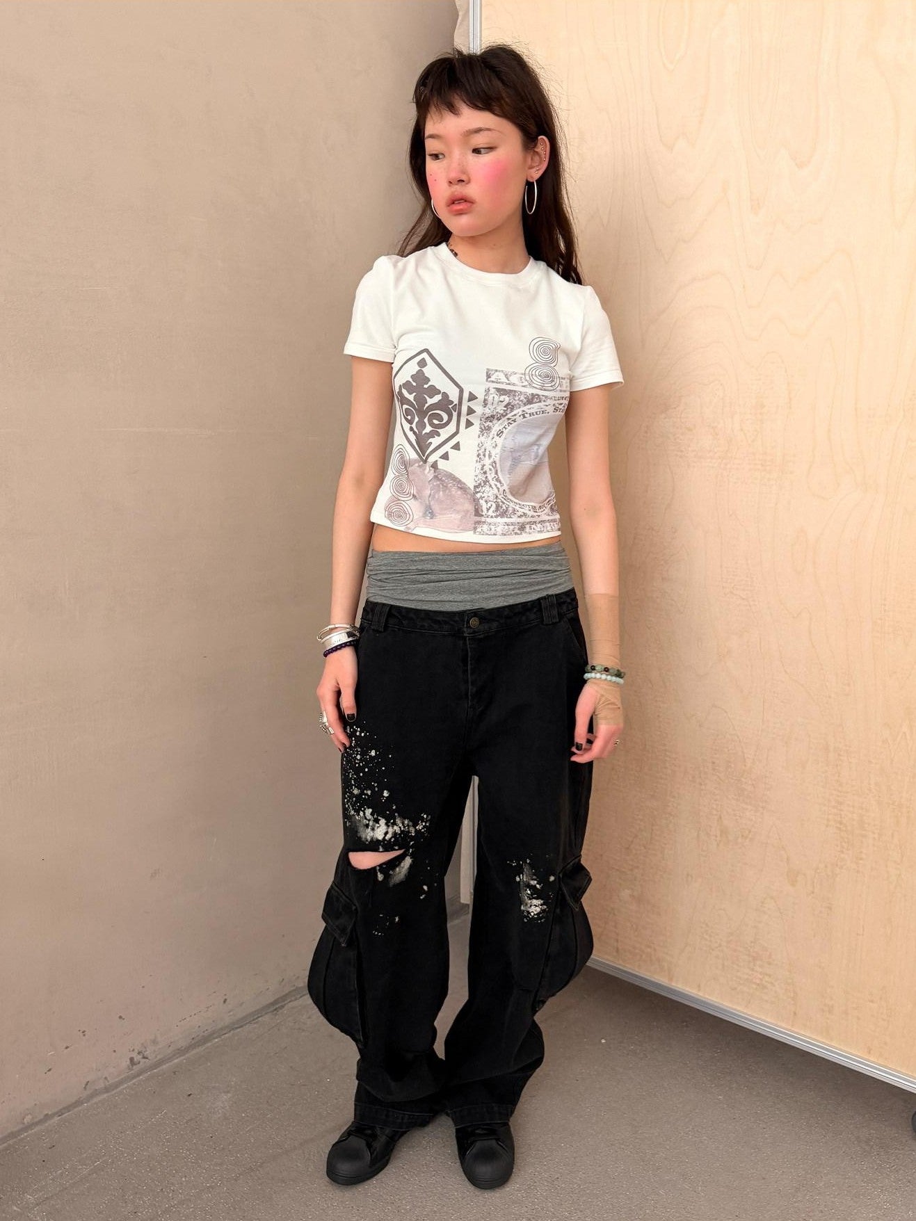 Achihara Vintage Geometric Print Slim Fit Women&