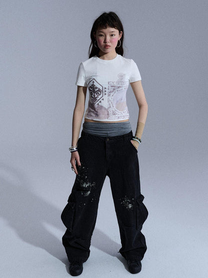 Achihara Vintage Geometric Print Slim Fit Women&