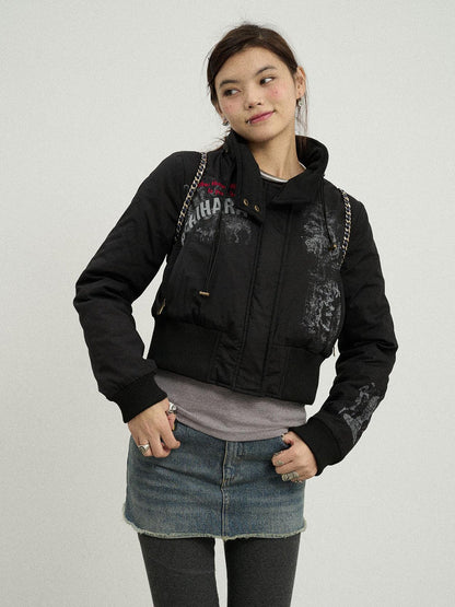 Achihara Vintage Han Stone Print Detachable Hood Puffer