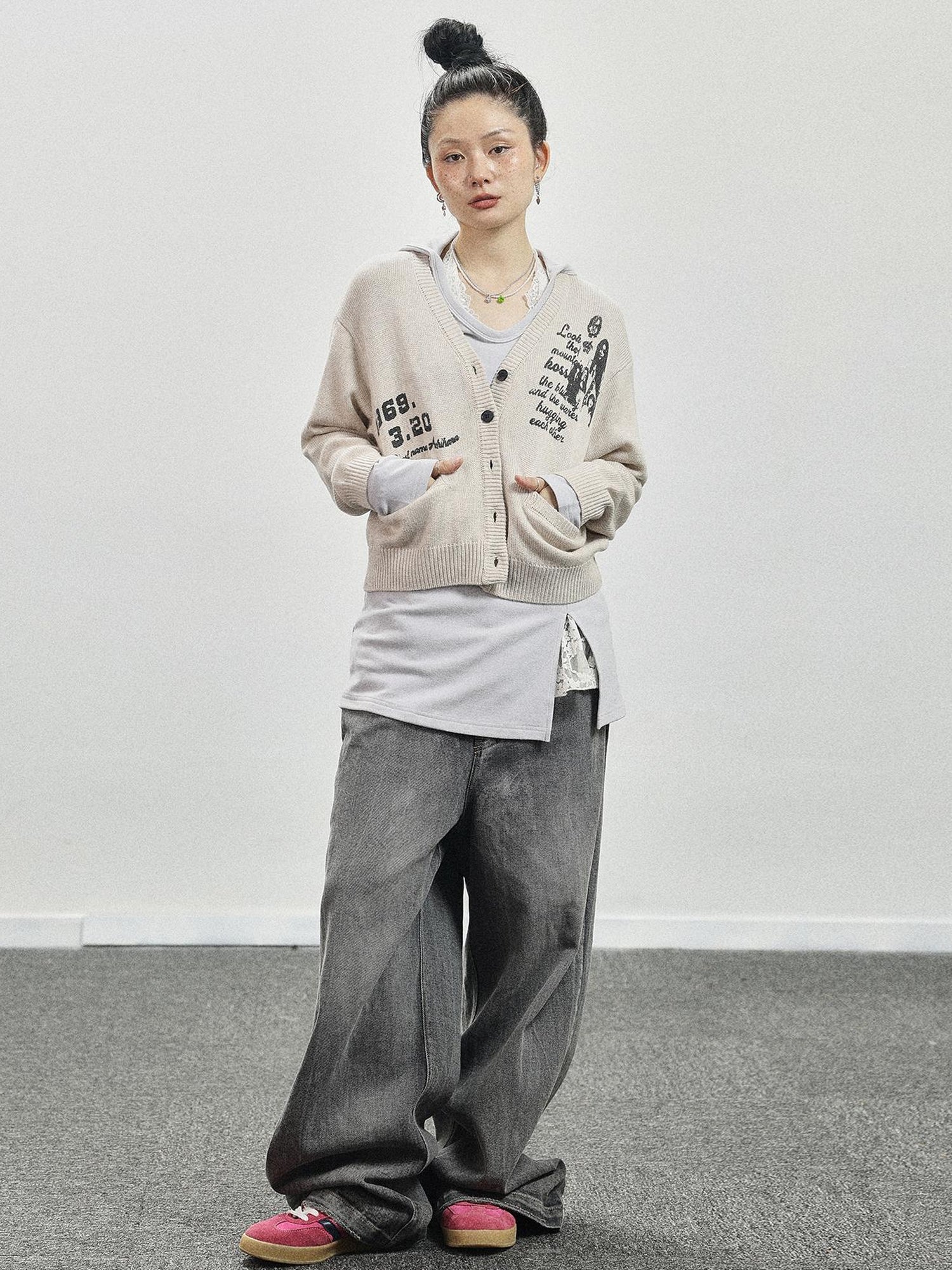 Achihara Vintage Love Knit Sweater With Lennon Ono Print
