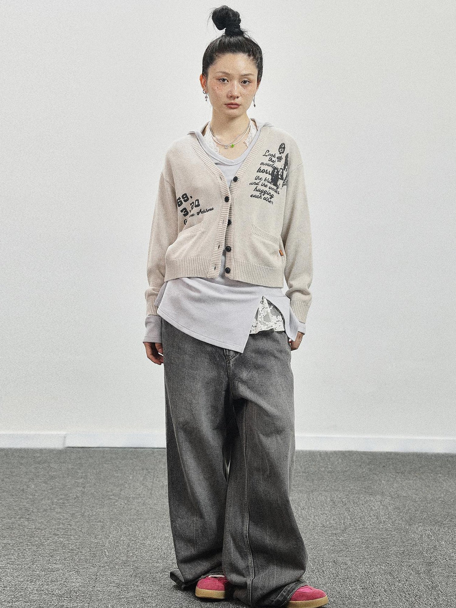 Achihara Vintage Love Knit Sweater With Lennon Ono Print