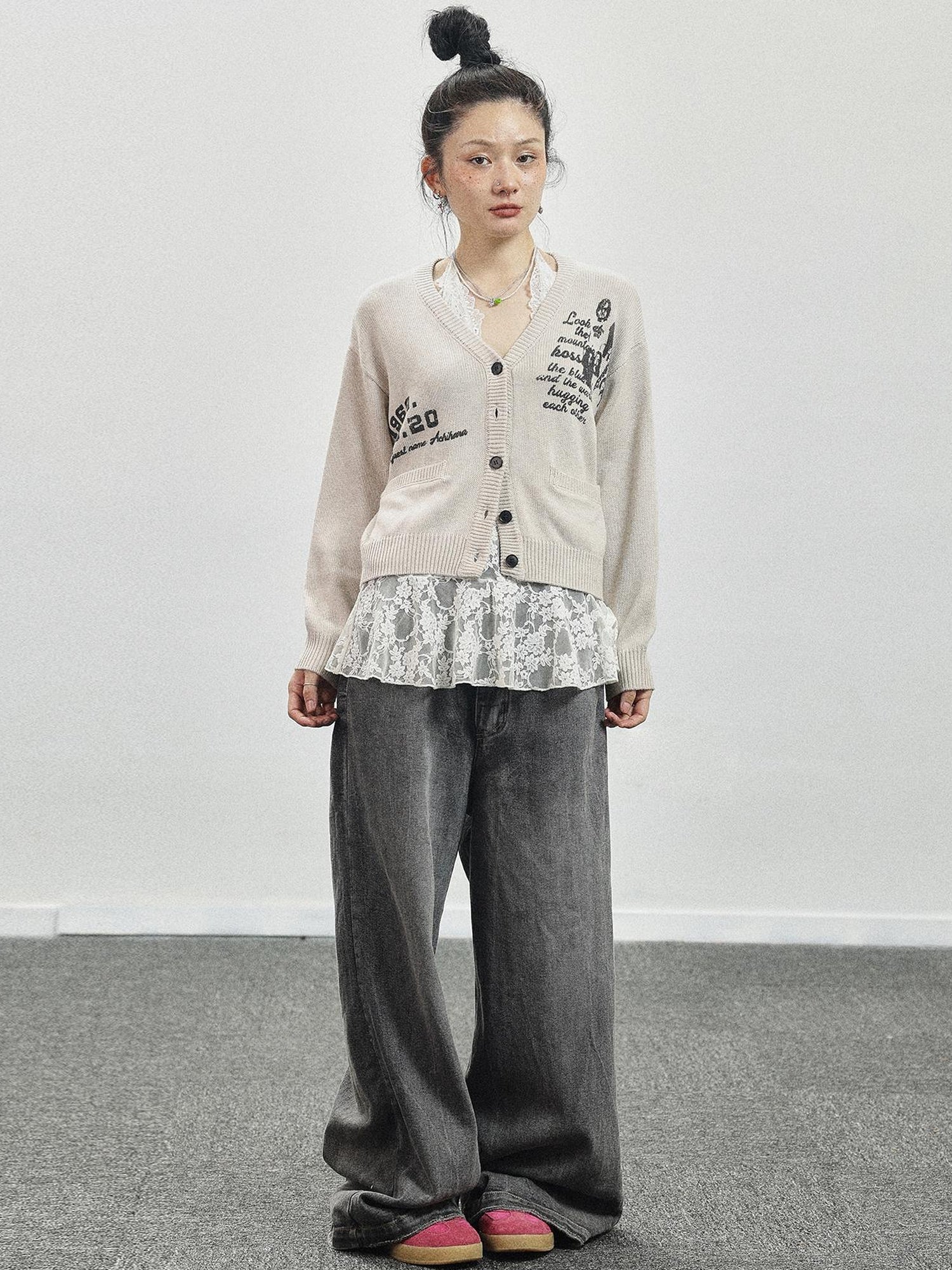 Achihara Vintage Love Knit Sweater With Lennon Ono Print