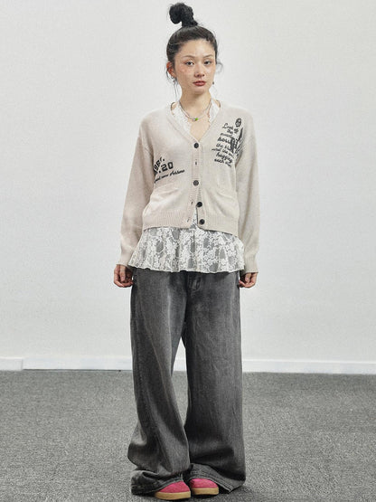 Achihara Vintage Love Knit Sweater With Lennon Ono Print