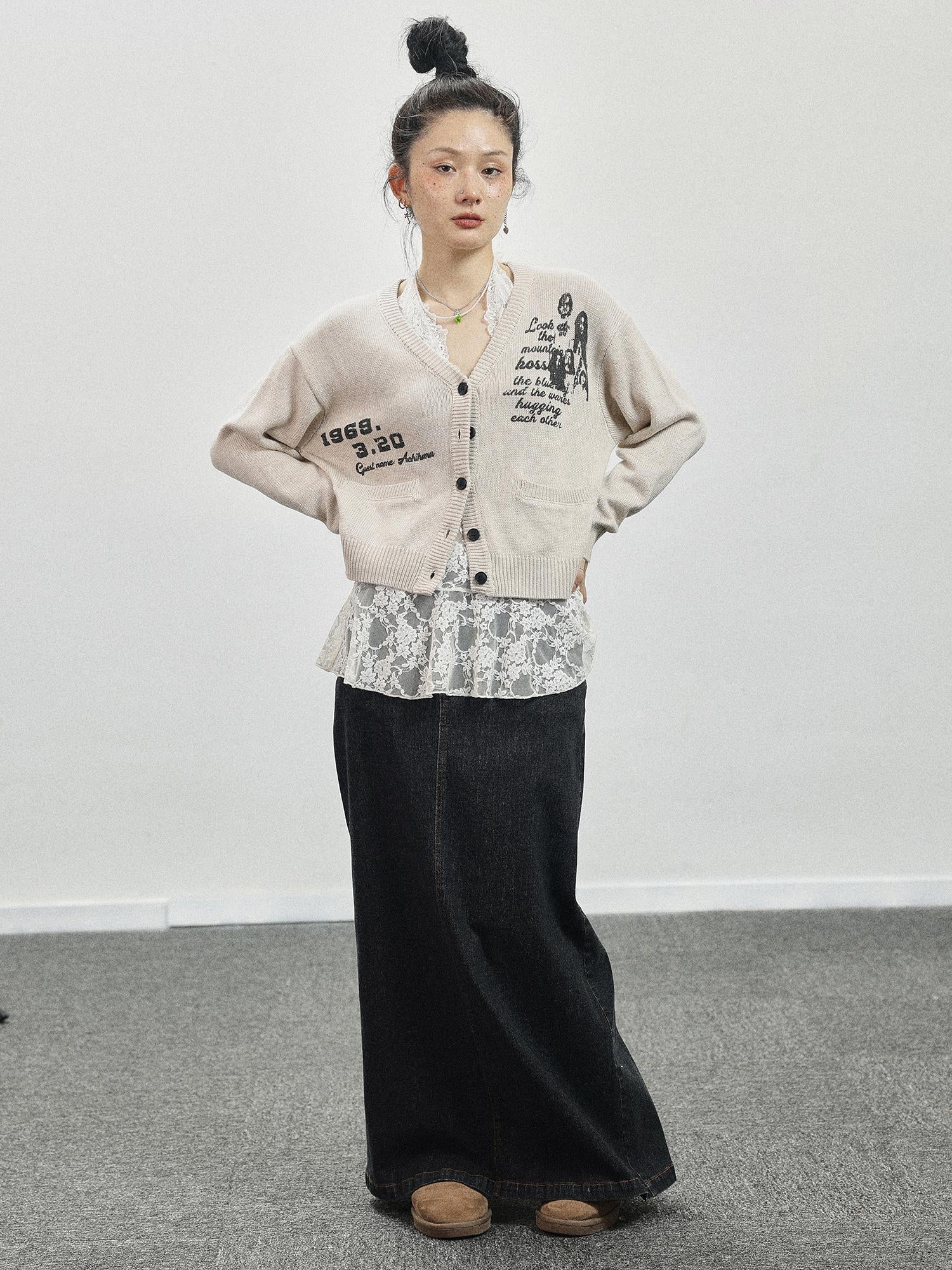 Achihara Vintage Love Knit Sweater With Lennon Ono Print
