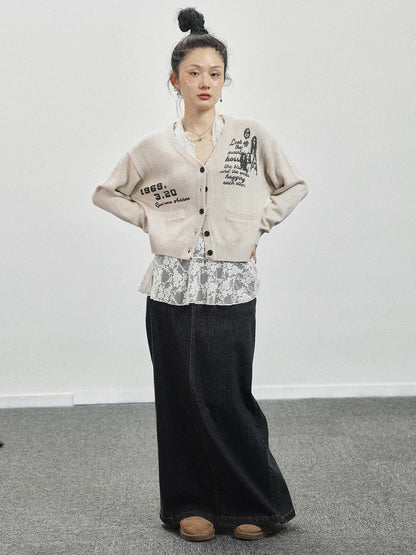 Achihara Vintage Love Knit Sweater With Lennon Ono Print