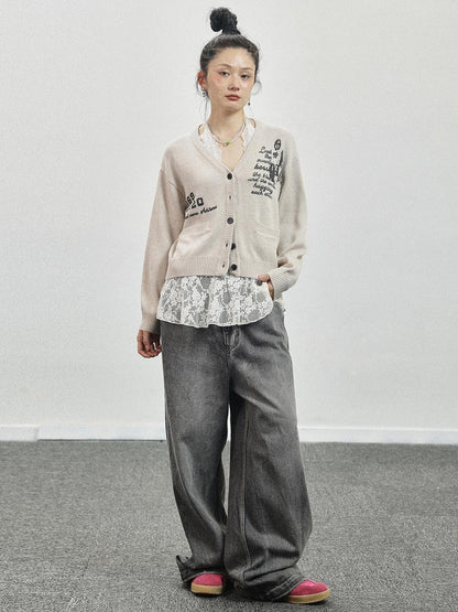 Achihara Vintage Love Knit Sweater With Lennon Ono Print