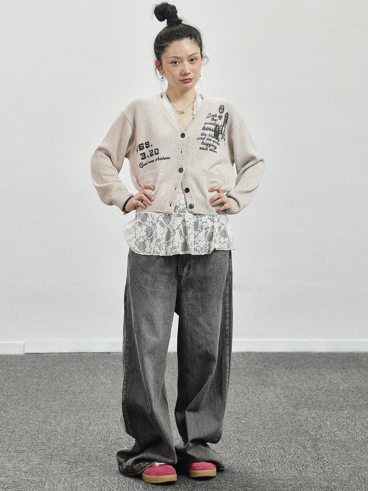 Achihara Vintage Love Knit Sweater With Lennon Ono Print