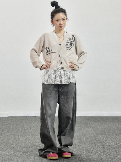 Achihara Vintage Love Knit Sweater With Lennon Ono Print
