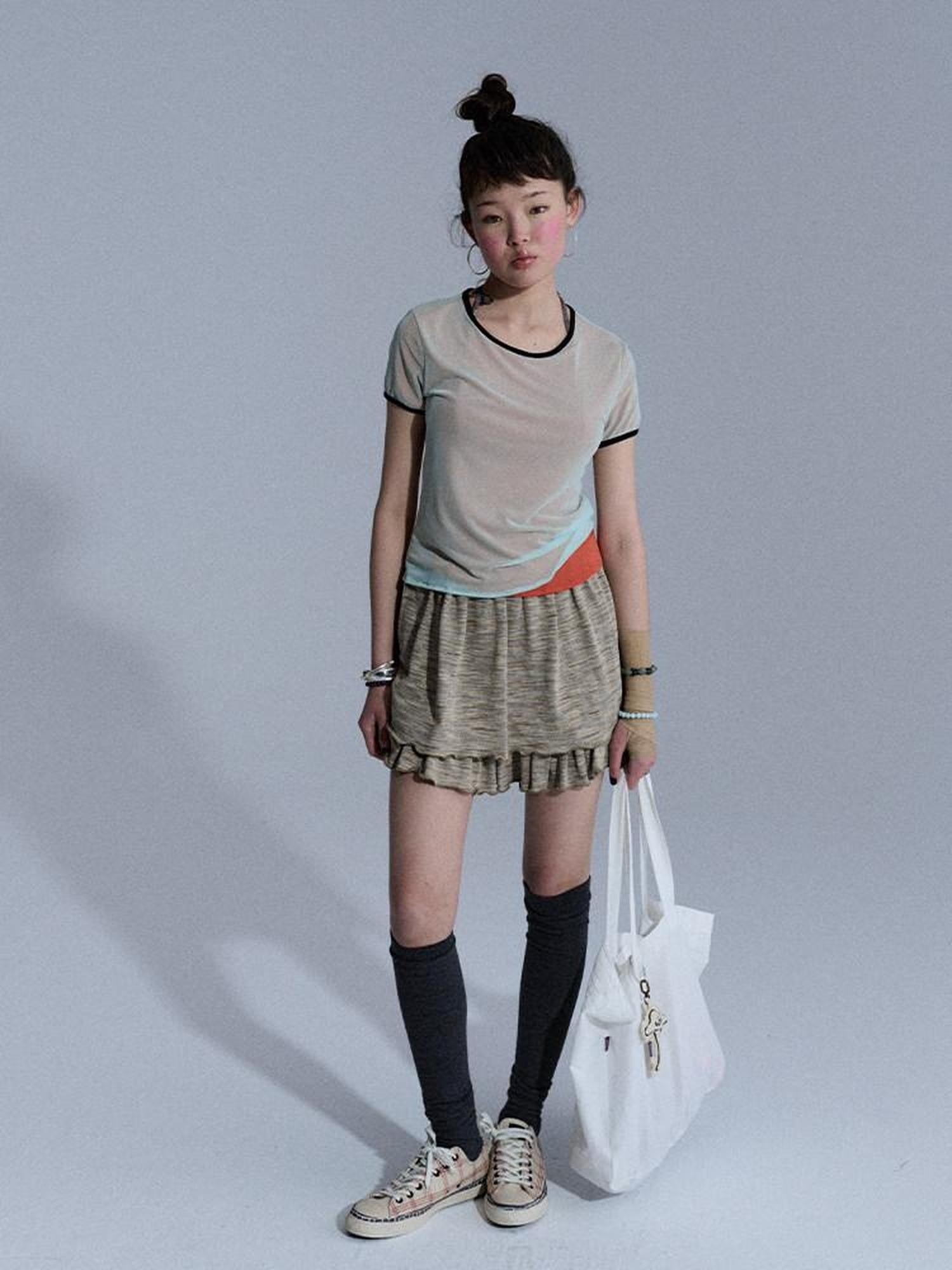 Achihara Vintage Multistripe Embroidered Rolled Hem Women&