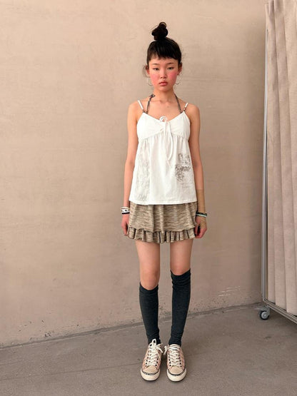 Achihara Vintage Multistripe Embroidered Rolled Hem Women&