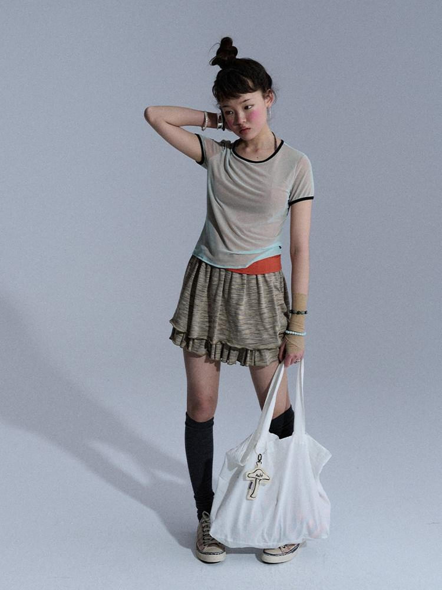 Achihara Vintage Multistripe Embroidered Rolled Hem Women&