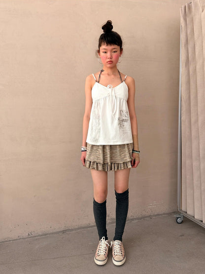 Achihara Vintage Multistripe Embroidered Rolled Hem Women&