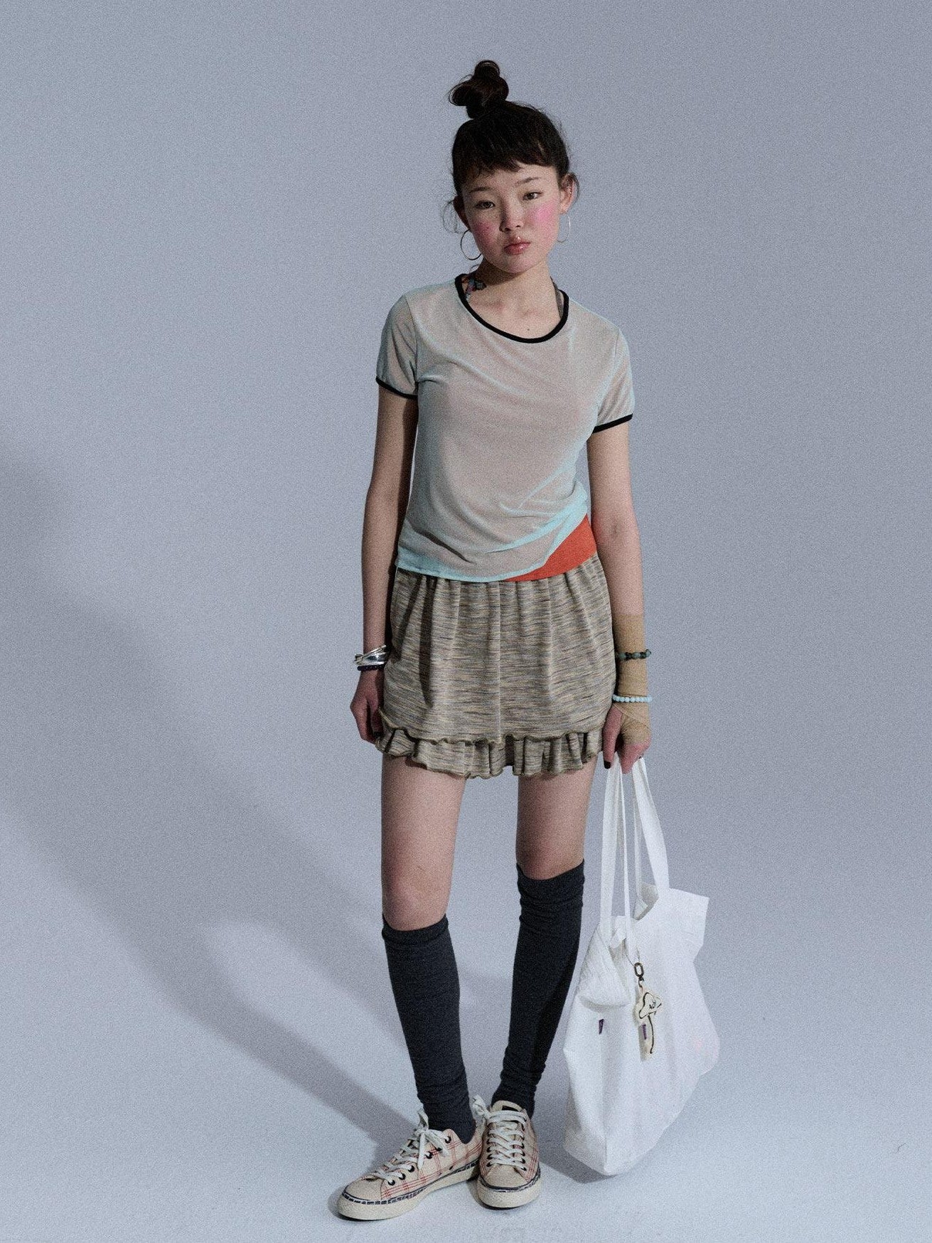 Achihara Vintage Multistripe Embroidered Rolled Hem Women&