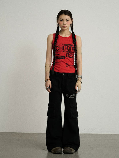 Achihara Vintage Pixel Print Summer Vest-1