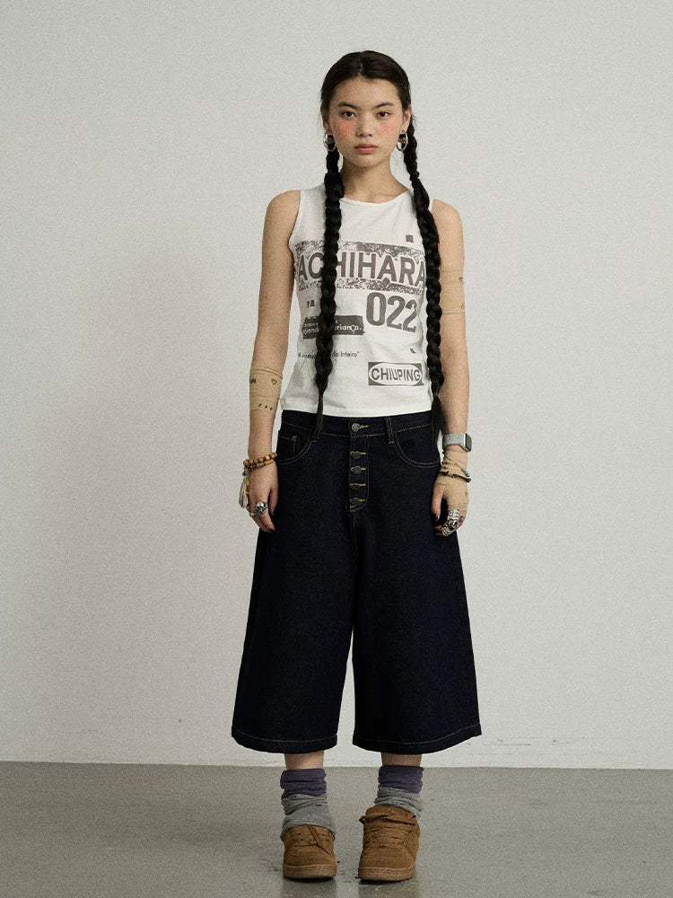 Achihara Vintage Pixel Print Summer Vest-3
