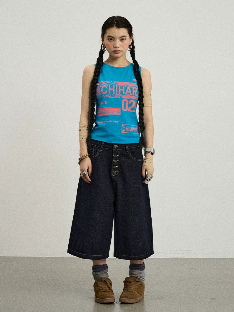 Achihara Vintage Pixel Print Summer Vest-4