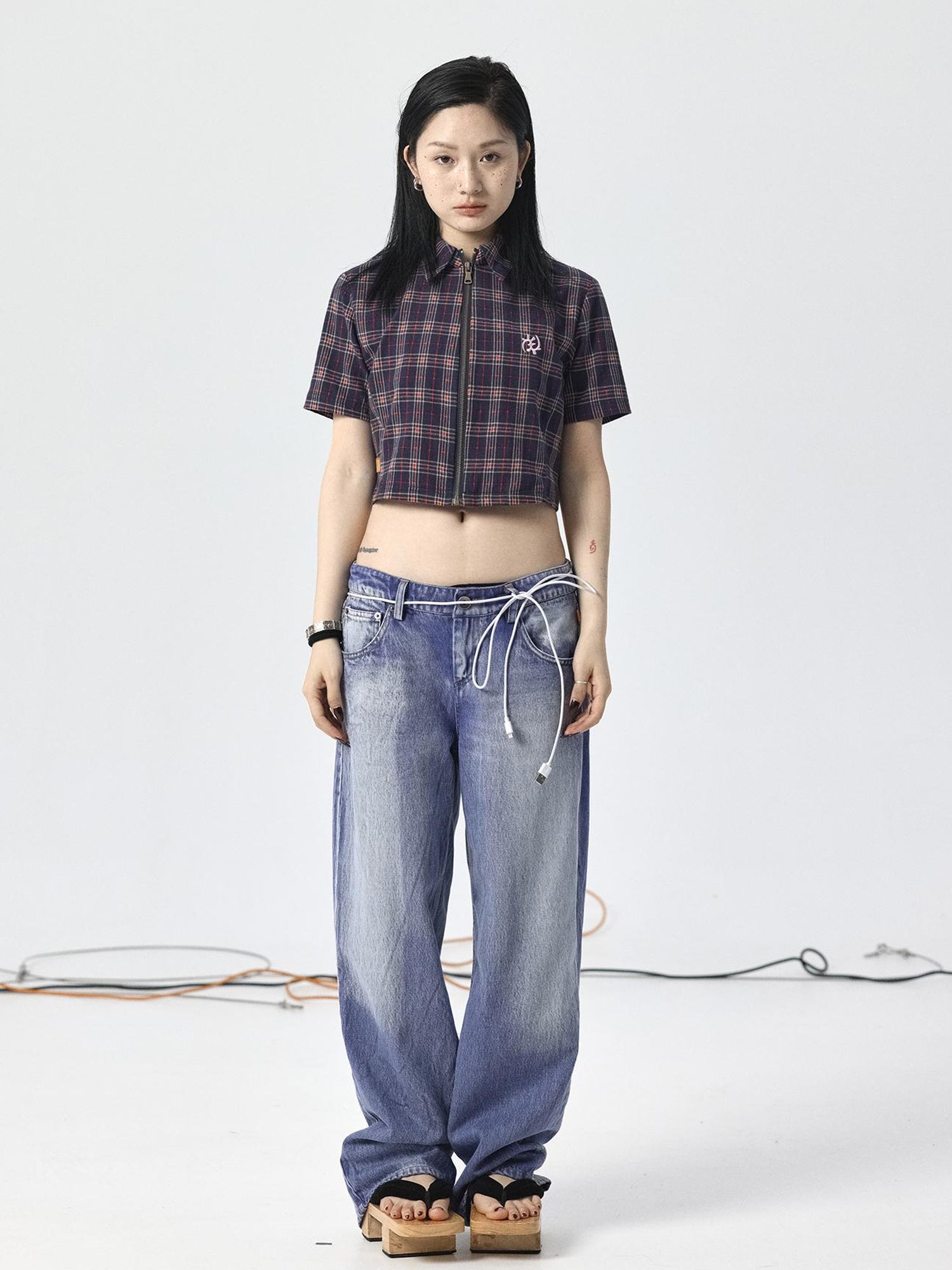 Achihara Vintage Plaid Summer Shirt With Blessing Embroidery