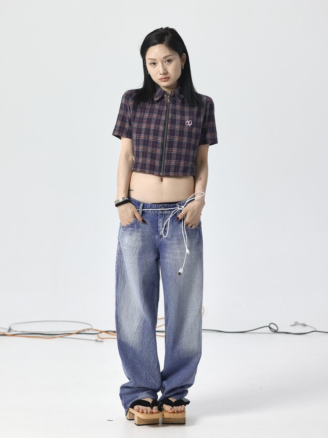 Achihara Vintage Plaid Summer Shirt With Blessing Embroidery