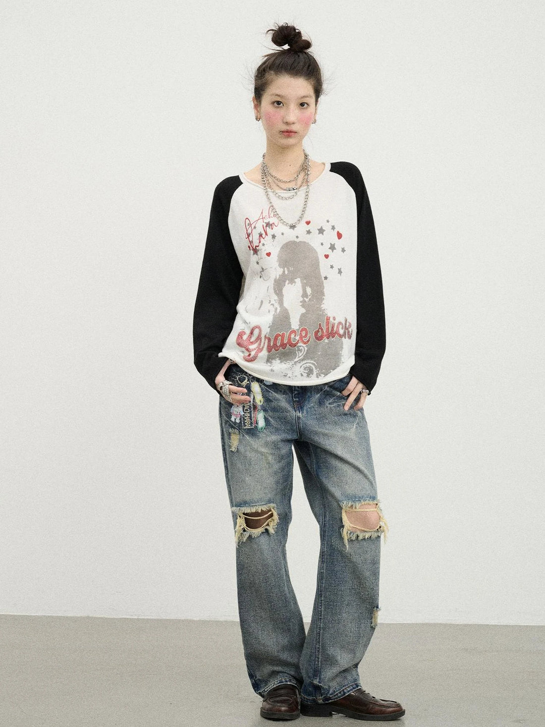 Vintage Rabbit Chain Denim Pants
