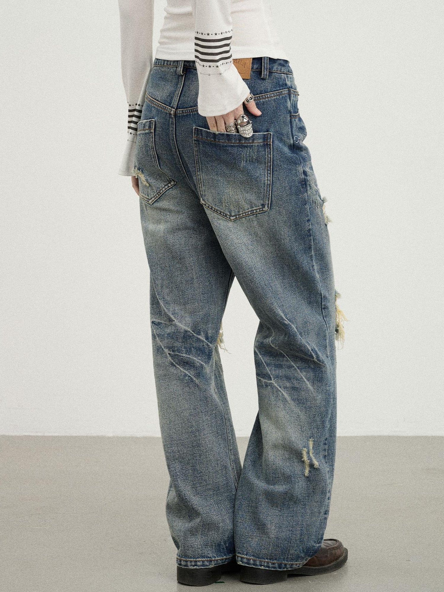 Achihara Vintage Rabbit Chain Denim Pants