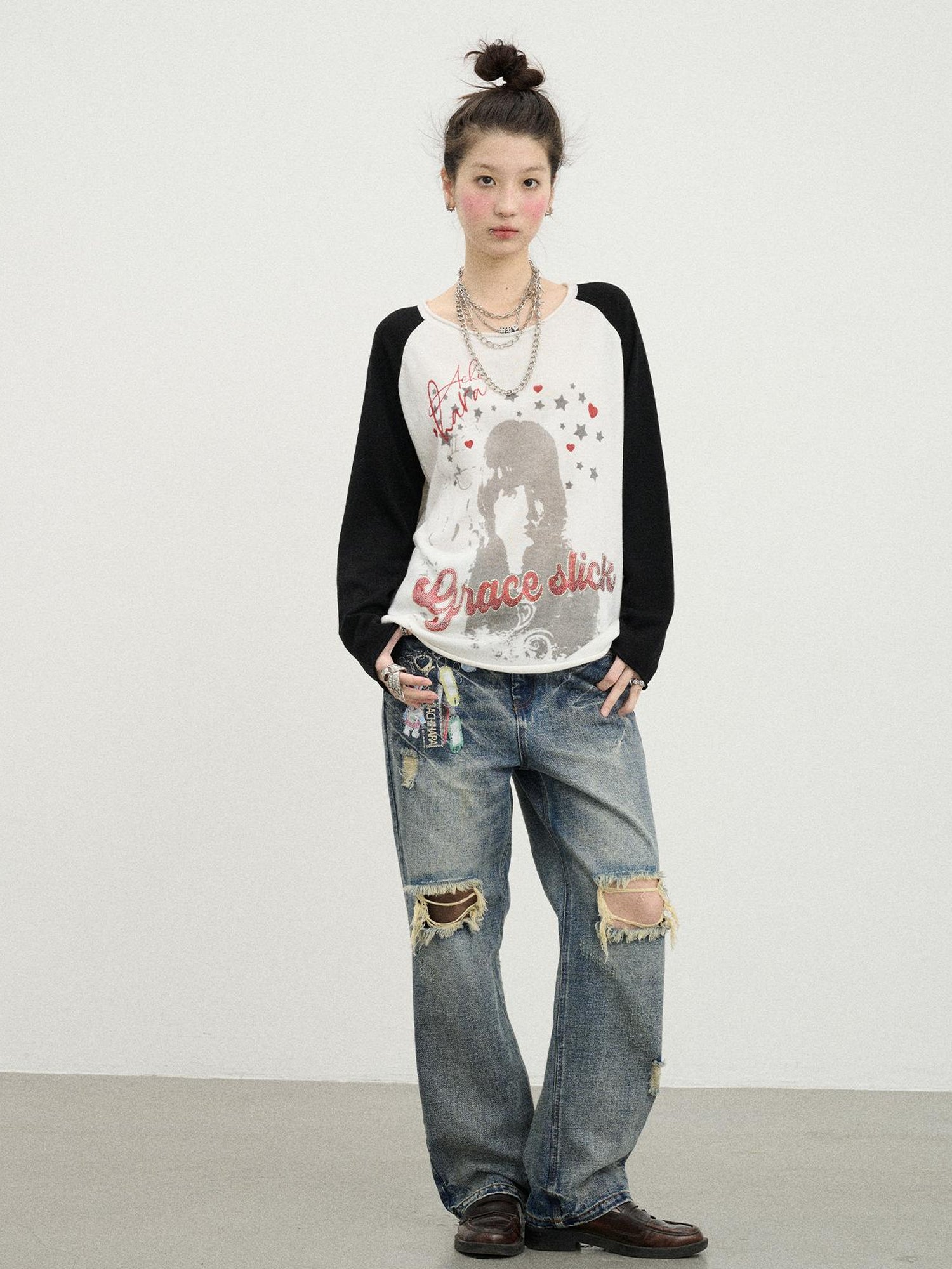 Achihara Vintage Rabbit Chain Denim Pants