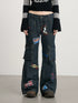 Achihara Vintage Stamp Washed Denim Flare Jeans-1