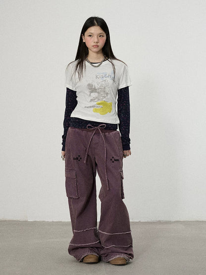 Achihara Vintage Star Work Pants With Adjustable Cuffs-4