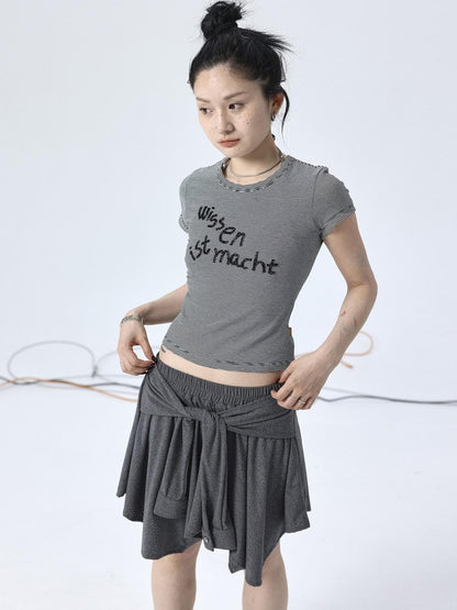 Achihara Vintage Striped Cylindrical Bead Embroidered Tee