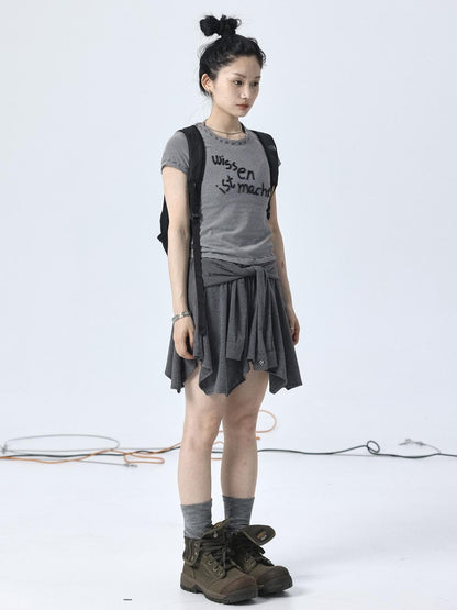 Achihara Vintage Striped Cylindrical Bead Embroidered Tee