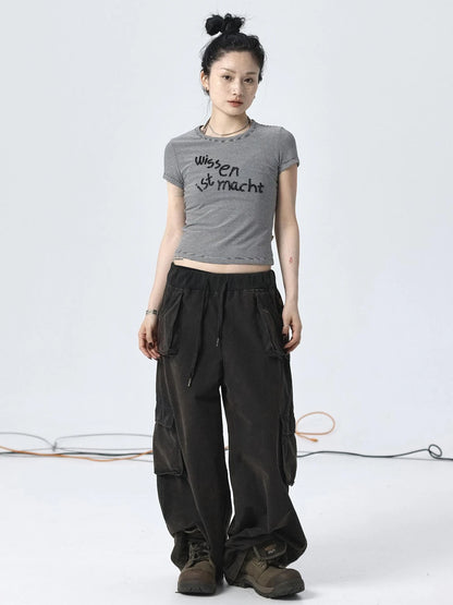 Vintage Striped Cylindrical Bead Embroidered Tee