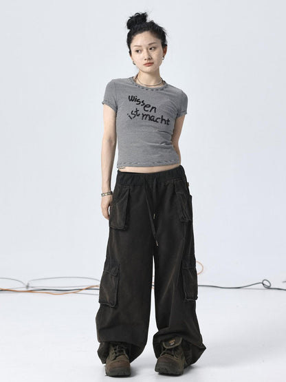 Achihara Vintage Striped Cylindrical Bead Embroidered Tee