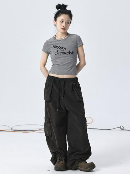 Achihara Vintage Striped Cylindrical Bead Embroidered Tee