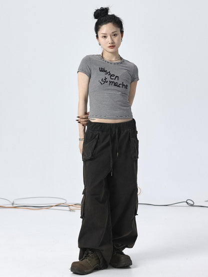 Achihara Vintage Striped Cylindrical Bead Embroidered Tee