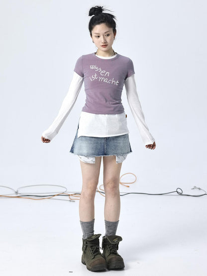 Achihara Vintage Striped Cylindrical Bead Embroidered Tee