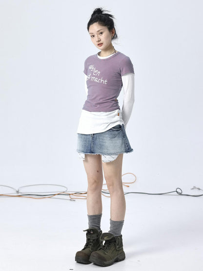 Achihara Vintage Striped Cylindrical Bead Embroidered Tee