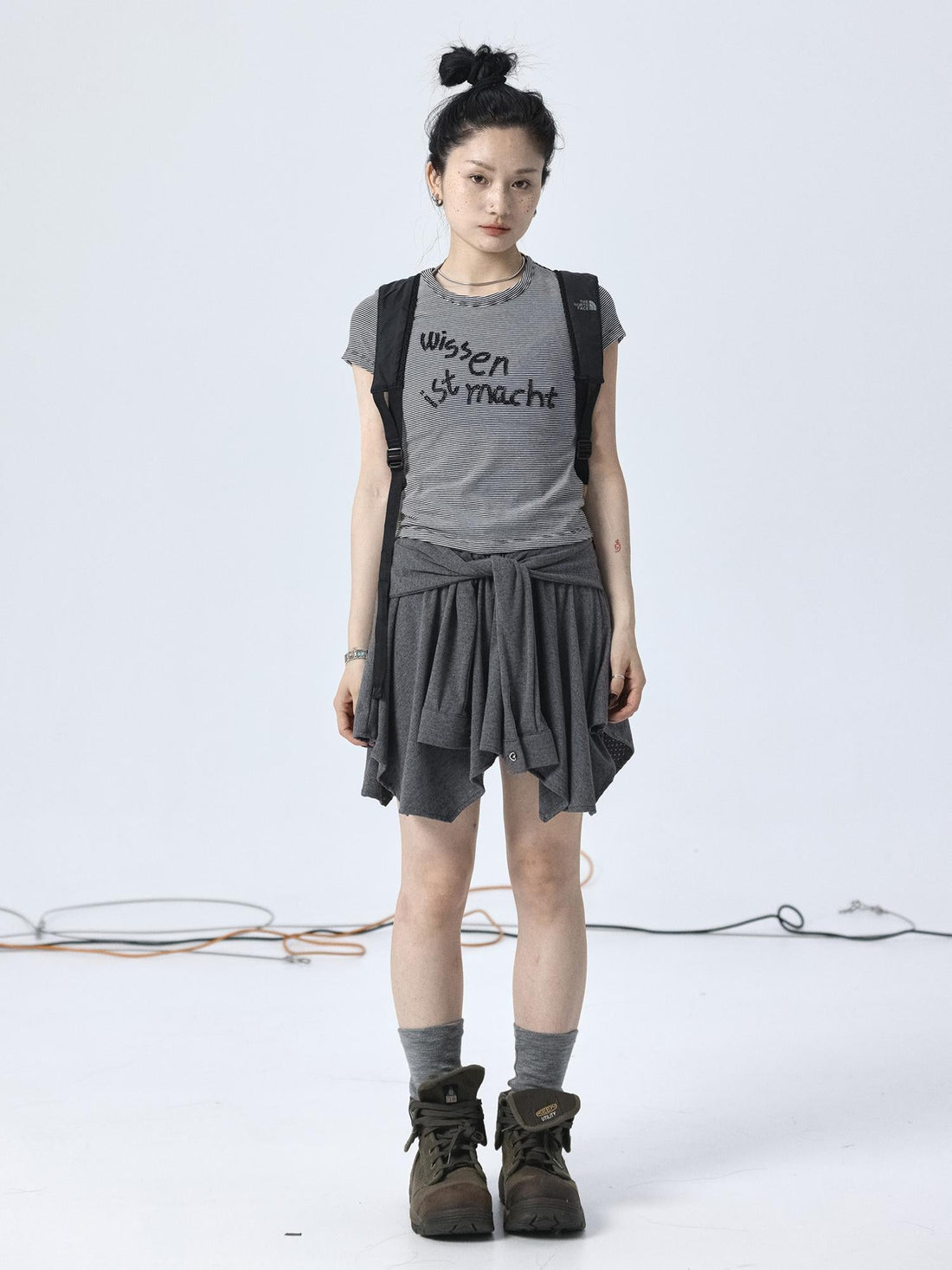 Achihara Vintage Striped Cylindrical Bead Embroidered Tee