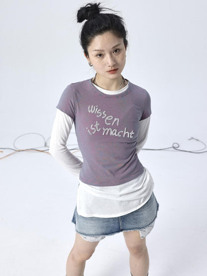 Achihara Vintage Striped Cylindrical Bead Embroidered Tee
