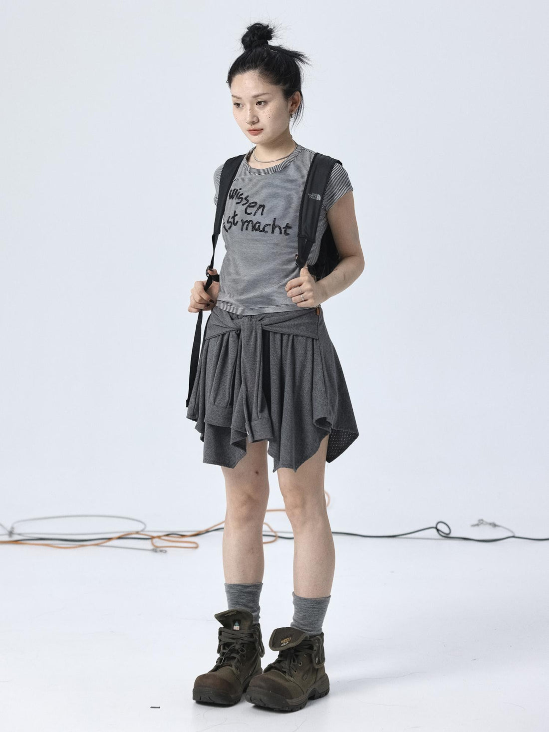 Achihara Vintage Striped Cylindrical Bead Embroidered Tee