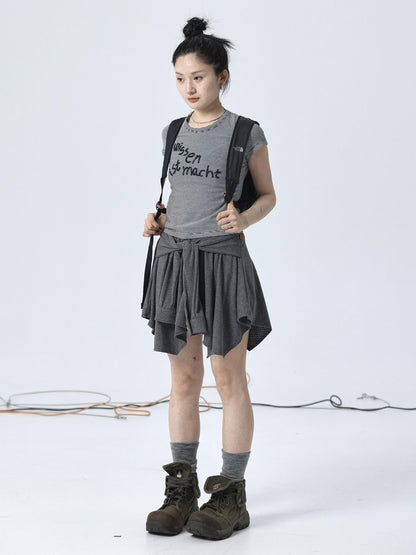 Achihara Vintage Striped Cylindrical Bead Embroidered Tee