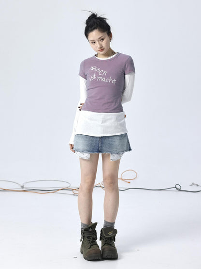 Achihara Vintage Striped Cylindrical Bead Embroidered Tee