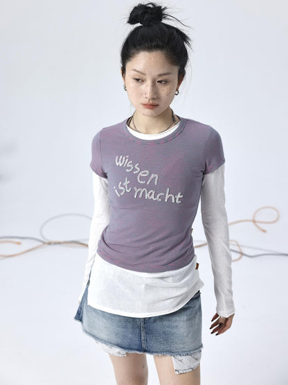 Achihara Vintage Striped Cylindrical Bead Embroidered Tee