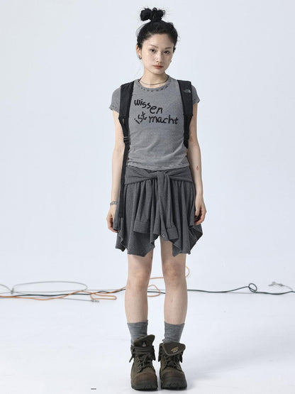 Achihara Vintage Striped Cylindrical Bead Embroidered Tee