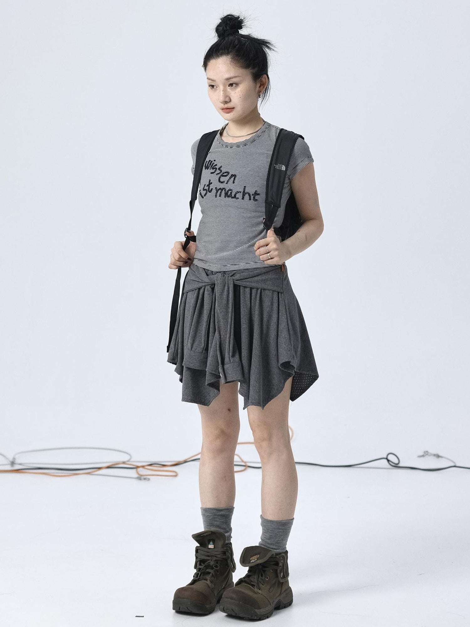 Achihara Vintage Striped Cylindrical Bead Embroidered Tee