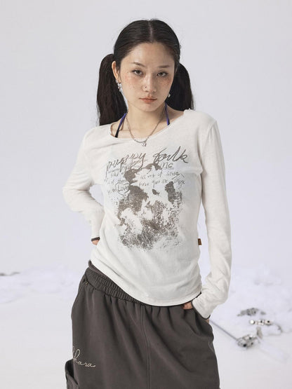 Achihara Vintage Sunscreen Pure Color Long Sleeve T Shirt