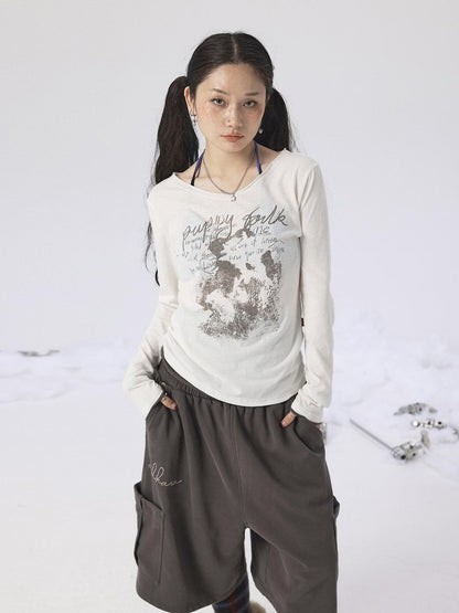Achihara Vintage Sunscreen Pure Color Long Sleeve T Shirt