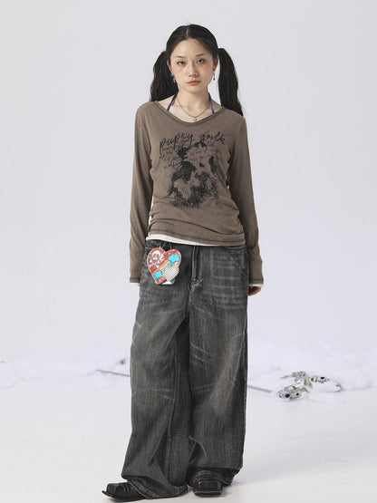 Achihara Vintage Sunscreen Pure Color Long Sleeve T Shirt