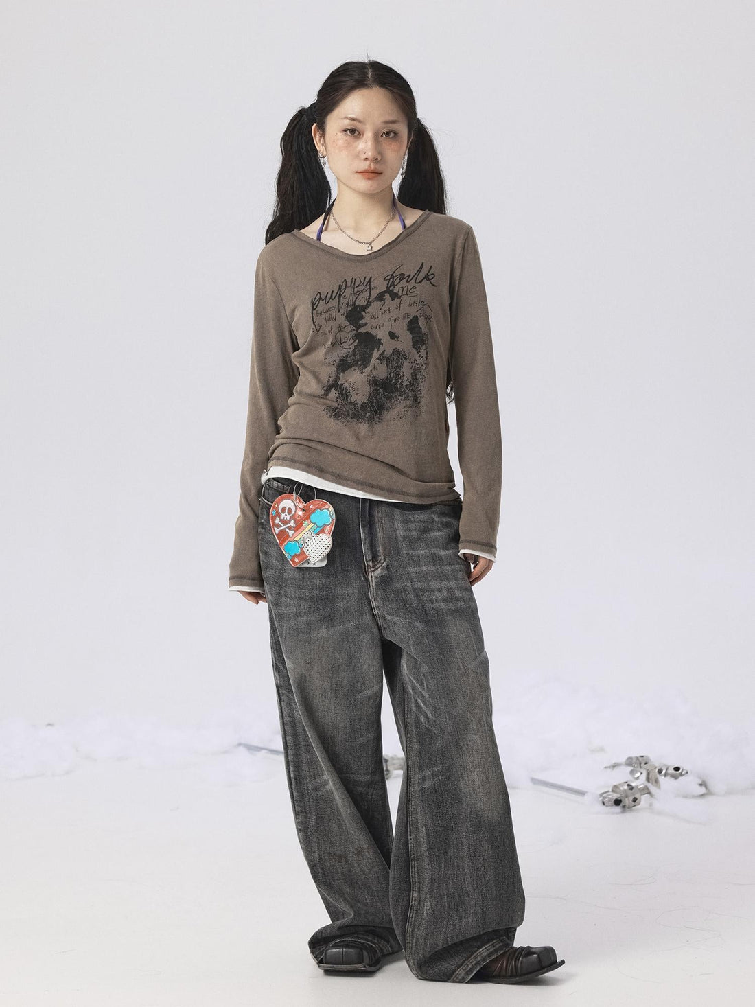 Achihara Vintage Sunscreen Pure Color Long Sleeve T Shirt